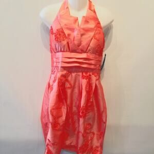 Miss Kelly 1999 Halter Dress Tangerine Beaded Party Dress Juniors Size L